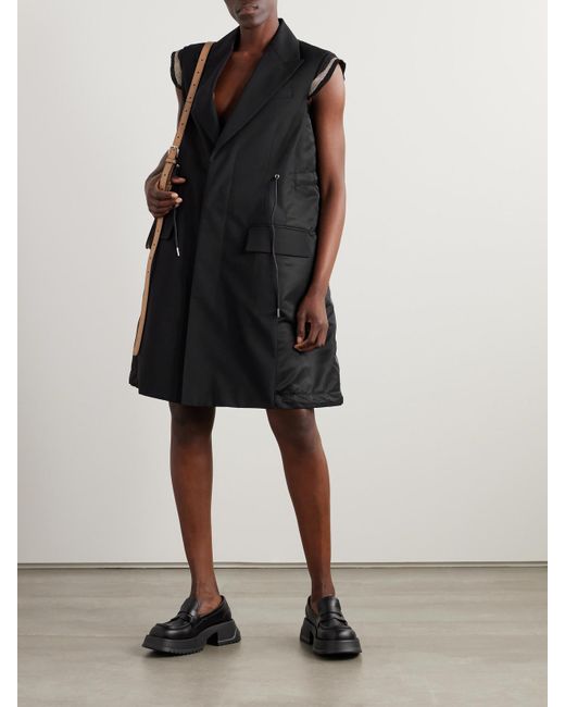 Sacai Black Canvas-Trimmed Grain De Poudre And Shell Vest