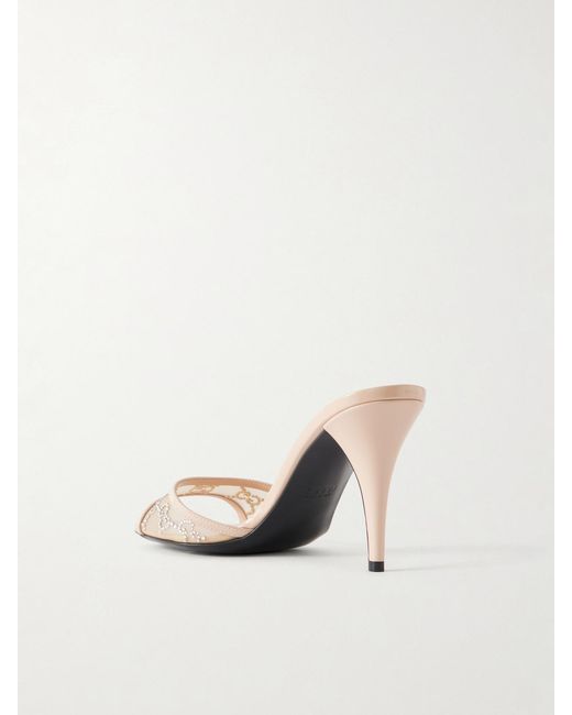 Gucci Natural Crystal-Embellished Leather-Trimmed Mesh Sandals