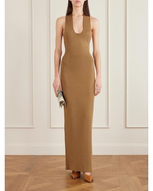 Khaite Natural Mahi Knitted Halterneck Maxi Dress