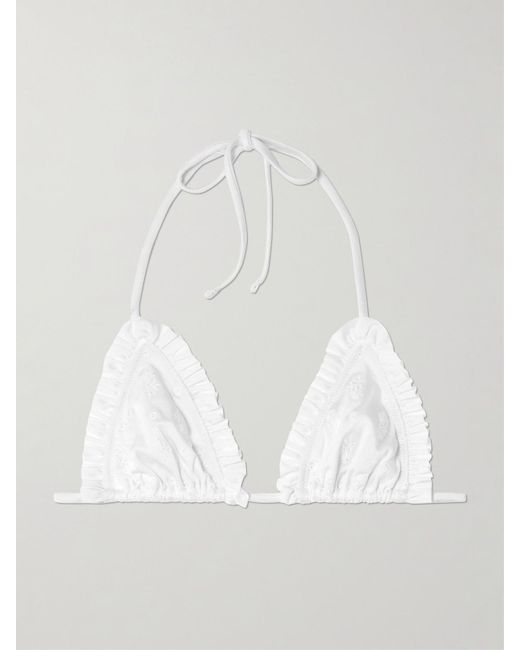 Chloé White Ruffled Broderie Anglaise Triangle Bikini Top