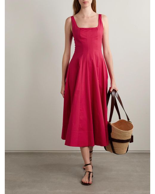Staud Pink Wells Midikleid Aus Popeline Aus Einer Baumwollmischung Mit Falten