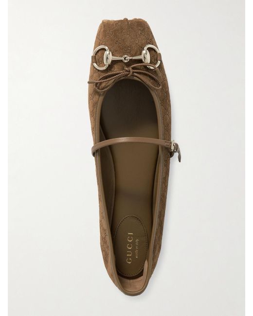 Gucci White Horsebit-Detailed Suede Ballet Flats