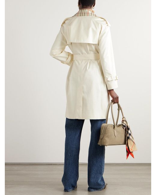 Burberry Natural Double-Breasted Checked Cotton-Gabardine Trench Coat