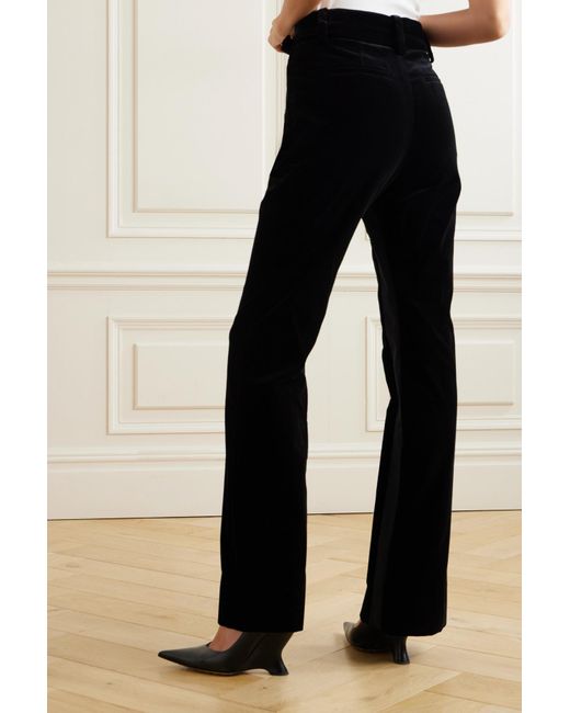 Black Flared-leg cotton-blend velvet trousers