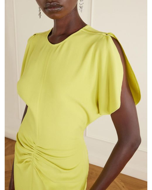 Victoria Beckham Yellow Bela Gathered Satin Midi Dress