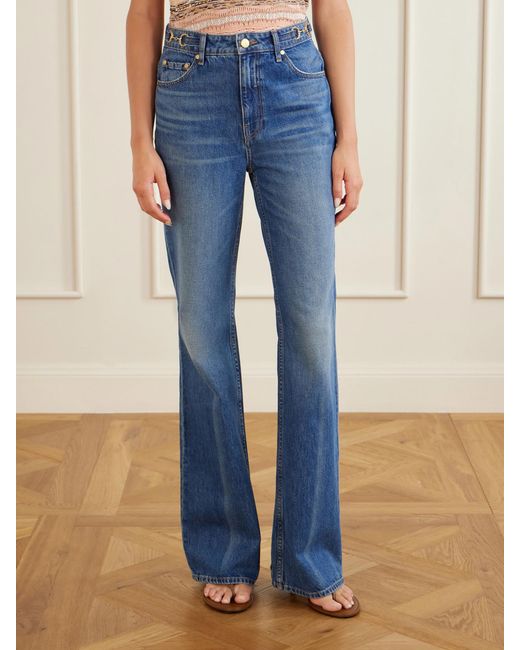 Ulla Johnson Blue The Colette Embellished High-Rise Straight-Leg Jeans