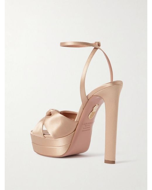 Aquazzura White Cupid Plateau 130 Knotted Satin Platform Sandals