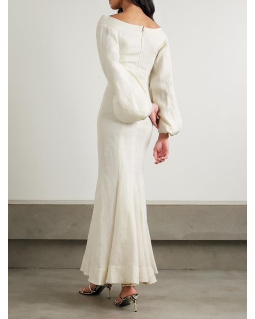 Agua Bendita White Peccana Off-The-Shoulder Appliquéd Linen Maxi Dress