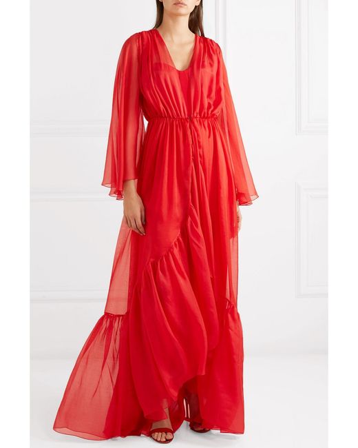 Rasario Red Ruffled Silk-chiffon Jacket
