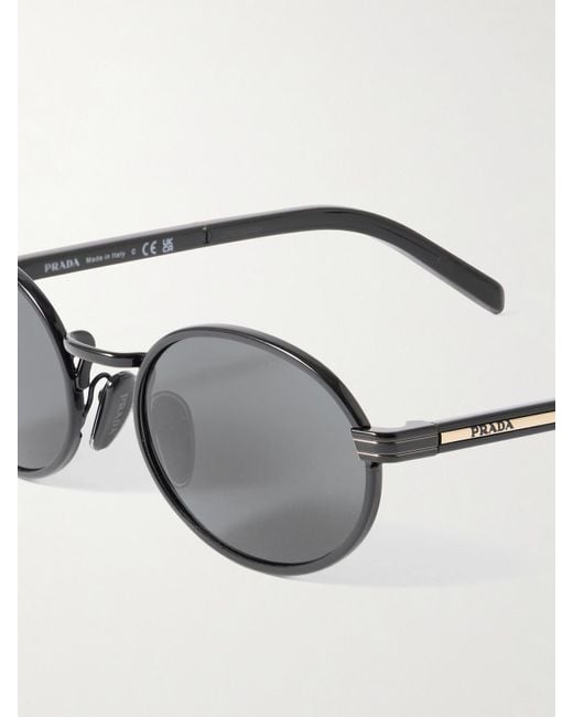 Prada Gray Oval-Frame Metal Sunglasses