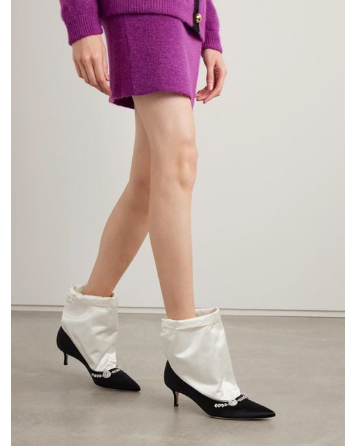 Manolo Blahnik White Lamik 50 Ankle Boots Aus Satin Mit Verzierungen