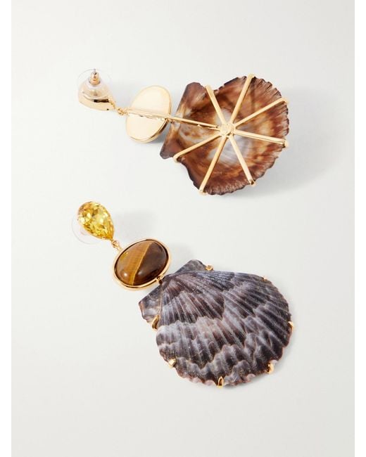 Jennifer Behr White Augustine-Tone Crystal And Tiger Eye-Embellished Seashell Earrings