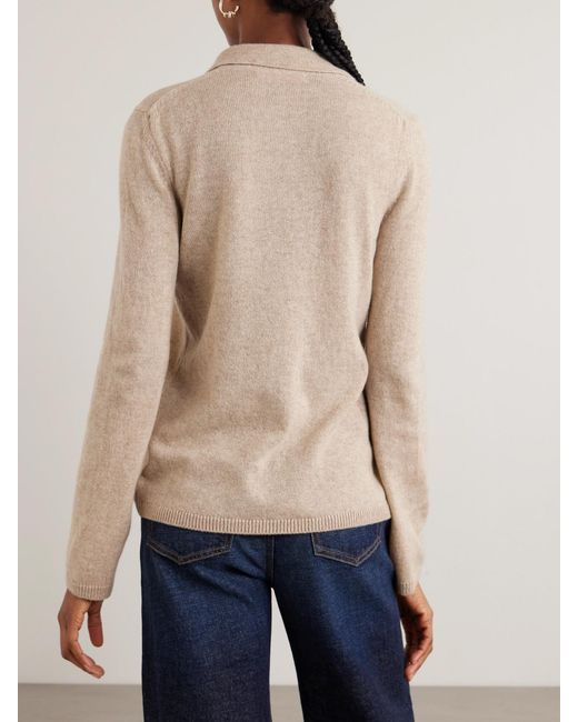 The Elder Statesman Natural Laurel Cashmere Polo Sweater