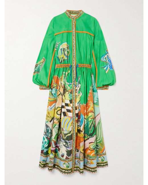 ALÉMAIS Green Lucky Pace Printed Organic Cotton-Poplin Midi Shirt Dress