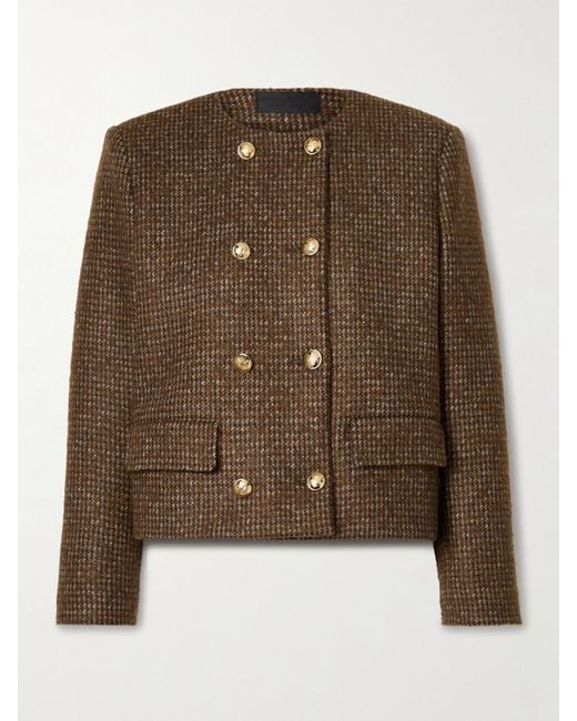 Nili Lotan Brown Melanie Cropped Checked Wool-Blend Jacket