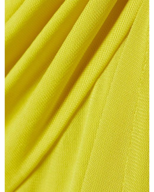 Etro Yellow Ruched Jersey Halterneck Maxi Dress