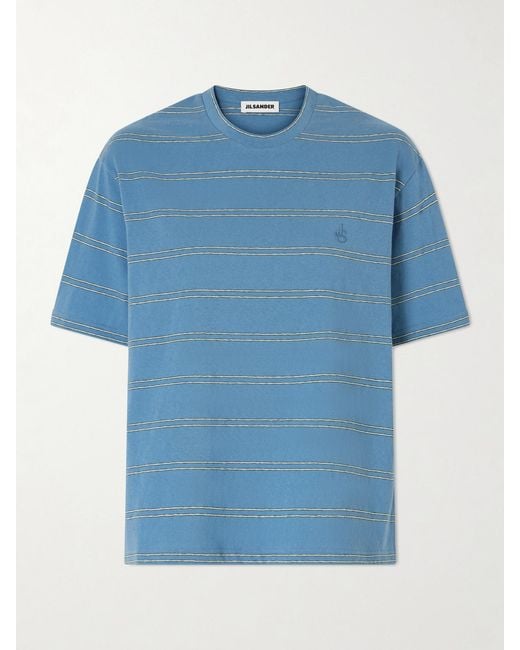 Jil Sander Blue Logo-Embossed Striped Cotton T-Shirt