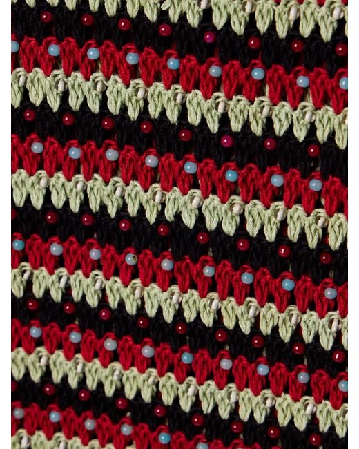 Alix Of Bohemia Red Tyler Bead-Embellished Striped Crocheted Cotton Mini Dress