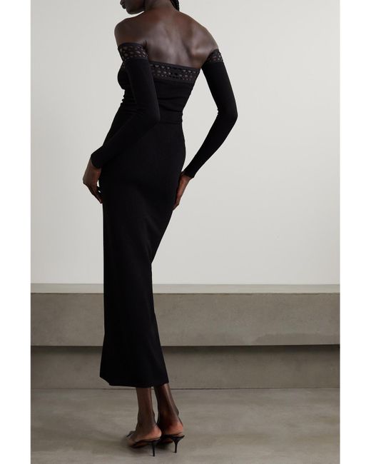 Alaïa Black Archetypes Convertible Off-The-Shoulder Stretch-Knit Midi Dress