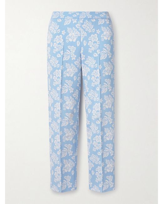 High Sport Blue Louis Cropped Floral-Jacquard Straight-Leg Pants
