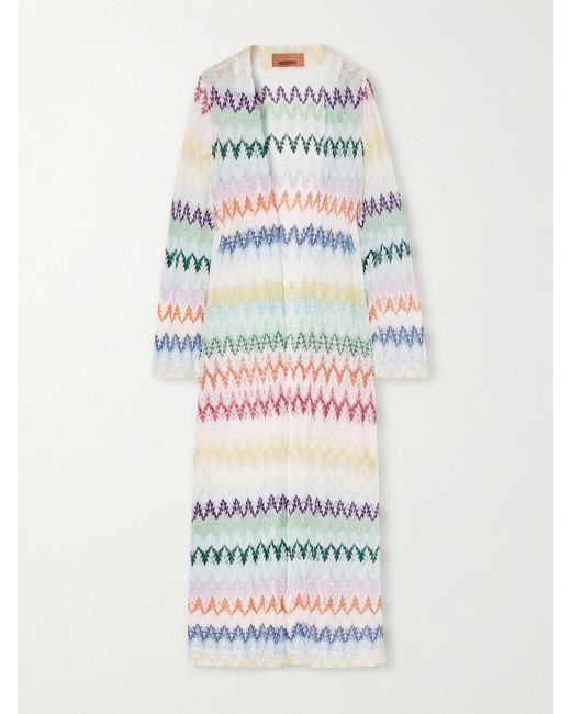 Missoni White Striped Metallic Crochet-Knit Cardigan