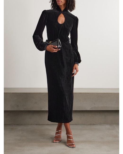 Saloni Black Domino Midikleid Aus Samt Mit Cut-Out Und Stehkragen