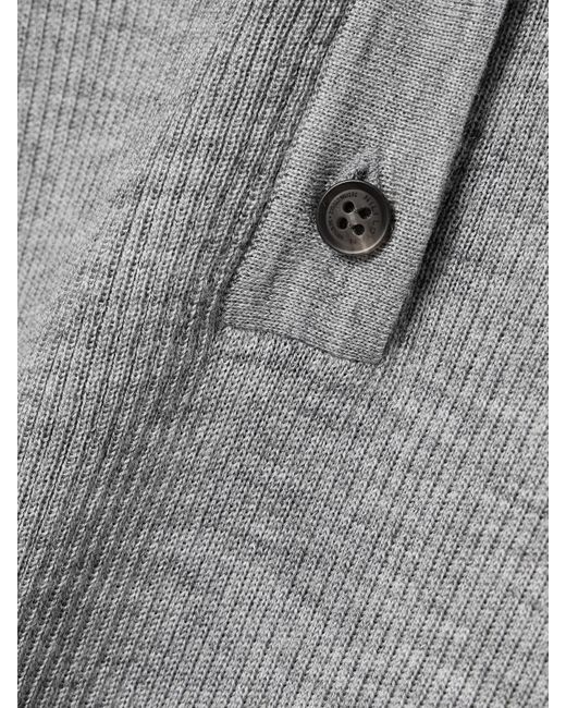 Nili Lotan Gray Klarise Ribbed Merino Wool And Silk-Blend Henley Top