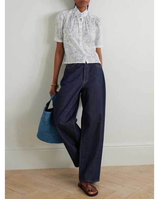Alix Of Bohemia White Winn Ruffled Printed Cotton-Voile Shirt