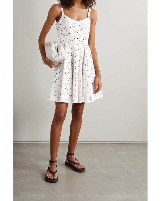 Michael Kors White Broderie Anglaise Cotton-Blend Mini Dress