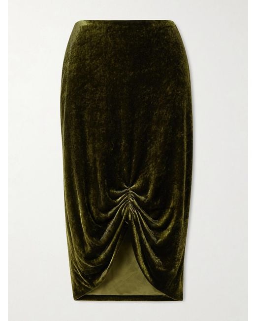 Valentino Garavani Green Ruched Velvet Skirt