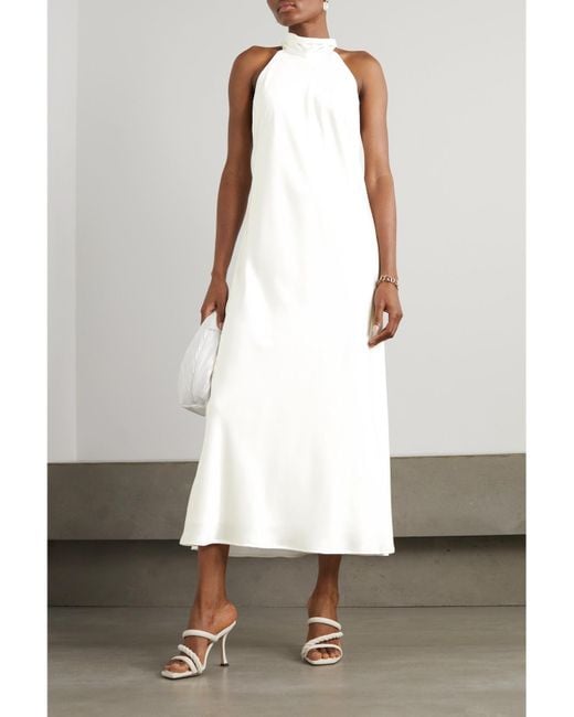 Galvan White Sienna Midikleid Aus Satin Mit Neckholder