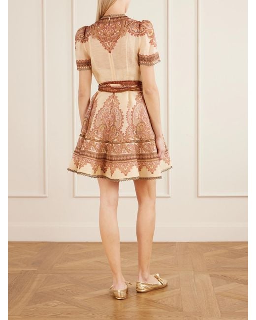 Zimmermann Natural Ascent Picnic Belter Printed Linen And Silk-Blend Mini Dress