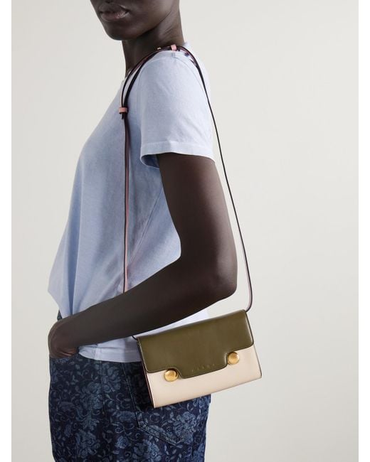 Marni Natural Trunkaroo Embellished Color-Block Leather Shoulder Bag