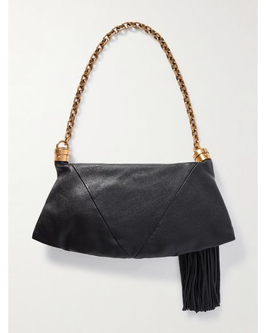 Chloé Black Schultertasche Aus Strukturiertem Leder Mit Troddel