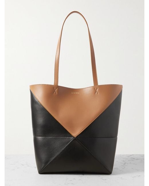 Loewe Black Puzzle Fold Convertible Medium Two-Tone Leather Tote Bag
