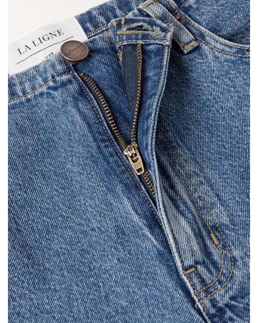 La Ligne Blue Jenny Drawstring Organic Mid-Rise Wide-Leg Jeans