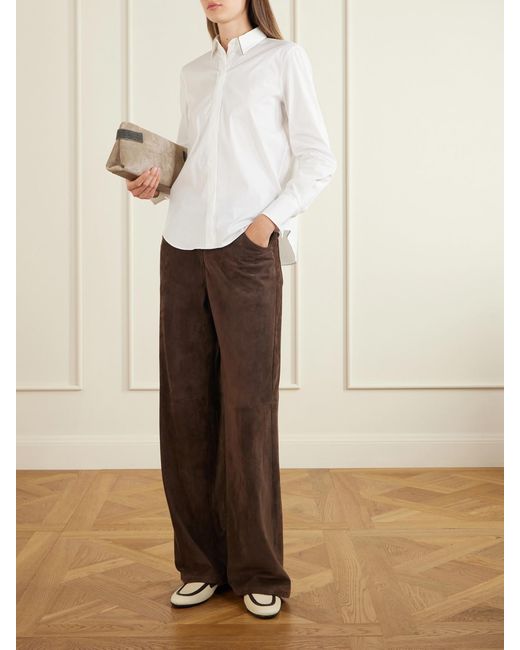 Brunello Cucinelli White Embellished Cotton-Blend Shirt