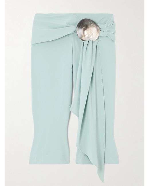 Conner Ives Blue Cropped Embellished Stretch Recycled-Satin Skinny Pants