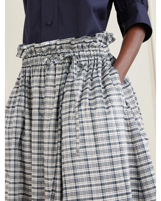 Jil Sander Blue Checked Silk-Blend Midi Skirt