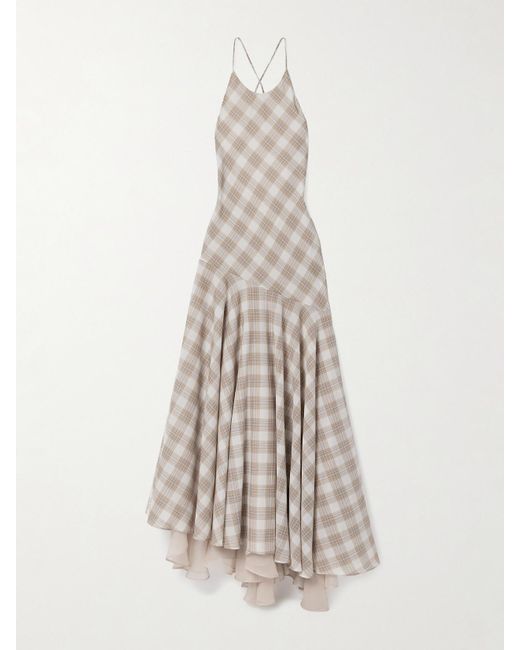 Kallmeyer White Eve Asymmetric Layered Checked Voile Maxi Dress
