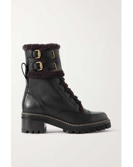 See By Chloé Mallory Shearling-lined Leather Combat Boots in Black | Lyst