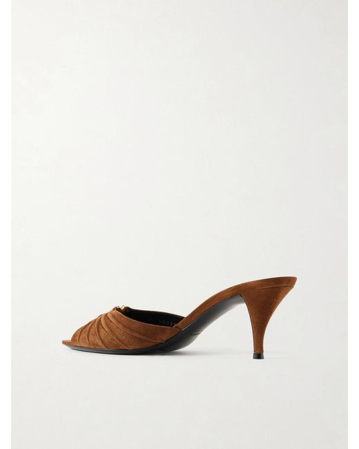 Saint Laurent Natural Babylone Embellished Gathered Suede Mules