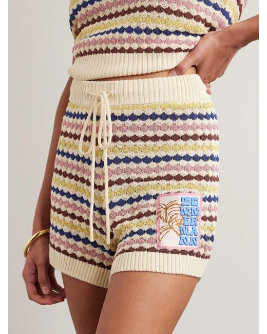 Zimmermann Metallic Awaken Appliquéd Striped Cotton-Blend Shorts