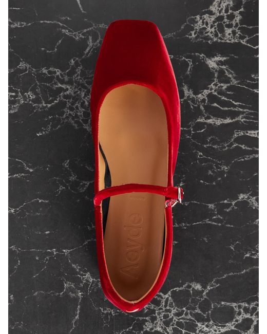 Aeyde Red Uma Velvet Mary Jane Ballet Flats