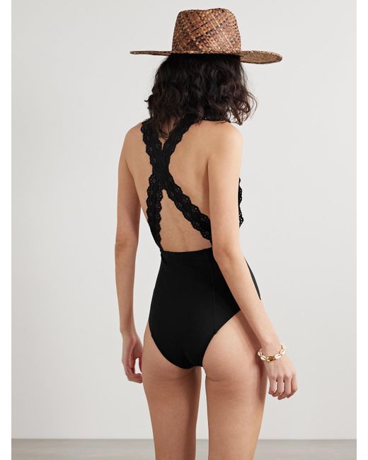 Ulla Johnson Black Ophelia Broderie Anglaise-Trimmed Swimsuit