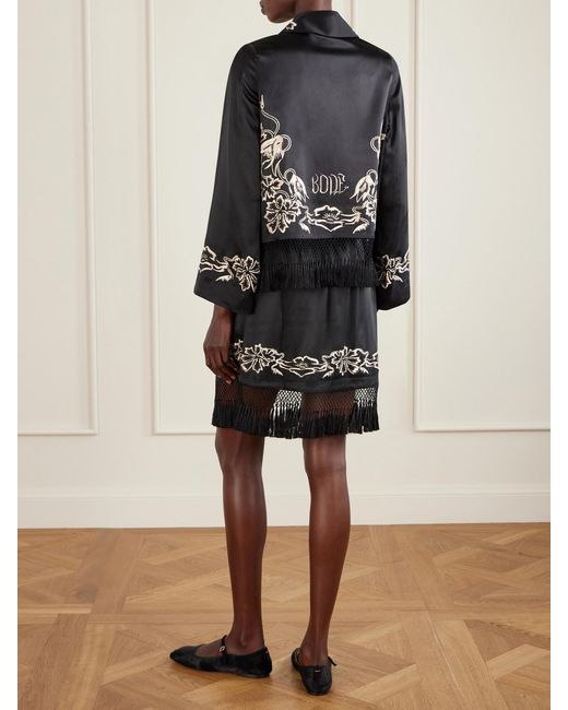Bode Black Phantasm Fringed Embroidered Silk-Satin Jacket