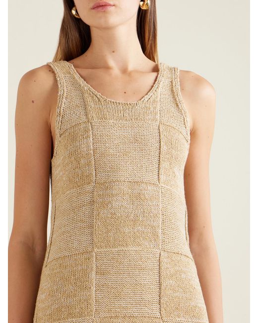 Auralee Natural Paneled Cotton And Linen-Blend Knitted Midi Dress