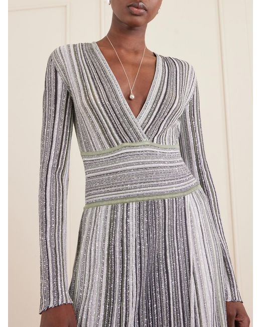 Missoni Gray Striped Sequin-Embellished Metalic Crochet-Knit Maxi Dress