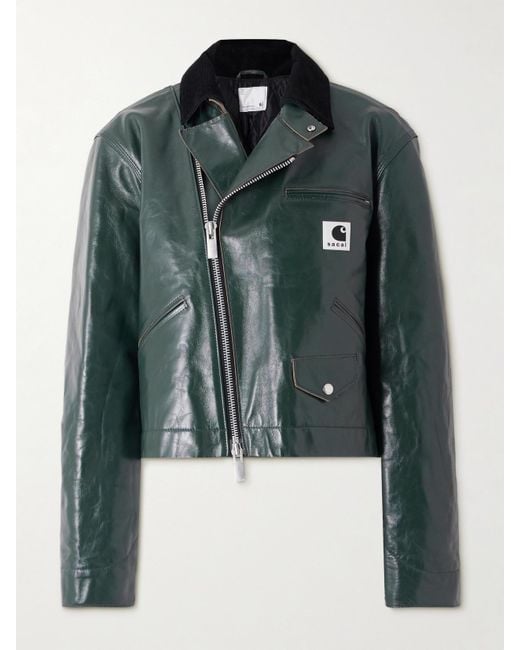 Sacai Carhartt Wip Cotton Corduroy-Trimmed Leather Biker Jacket in