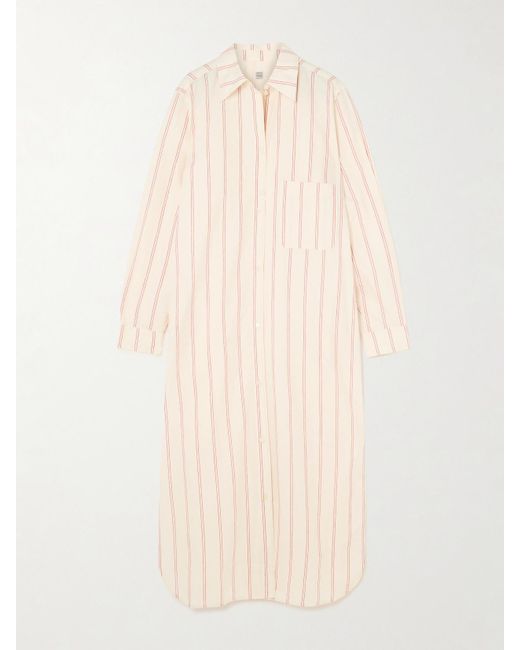 Totême  Natural Midi-Hemdblusenkleid Aus Einer Gestreiften Baumwoll-Seidenmischung